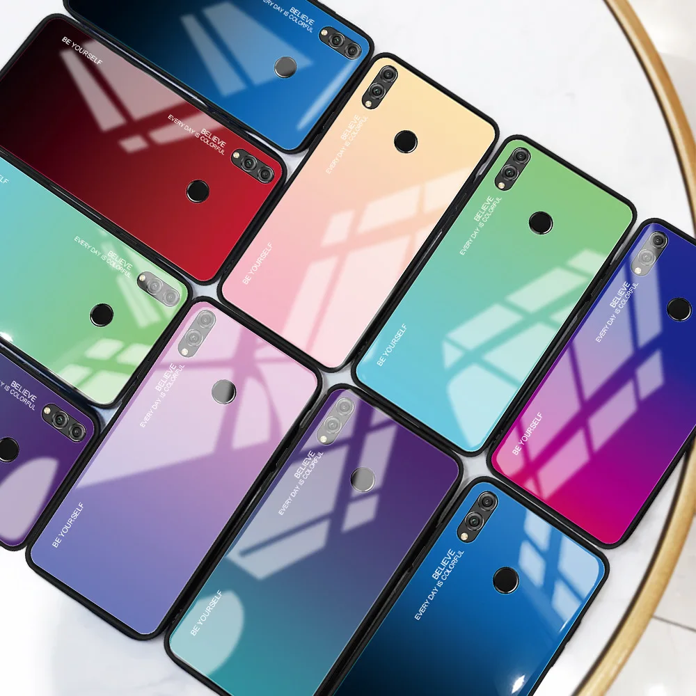 Чехол из закаленного стекла для Huawei Honor 10 9 Lite 8X Max P Smart 2019 роскошный градиентный