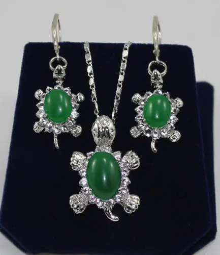 

Lovely 2 color cute green&Purple jade elephant&turtle pendant necklace earrings