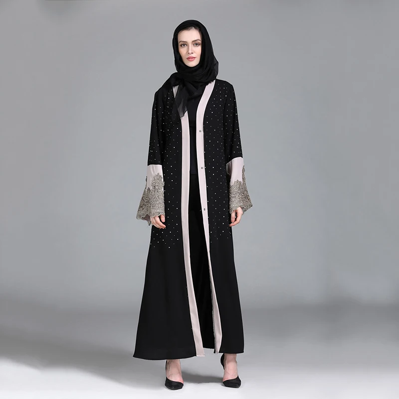 

Повседневное мусульманское кружевное Макси-платье с вышивкой Abaya, кардиган с бисером, кимоно, туника, длинные халаты, Рамадан, Ближний Восто...