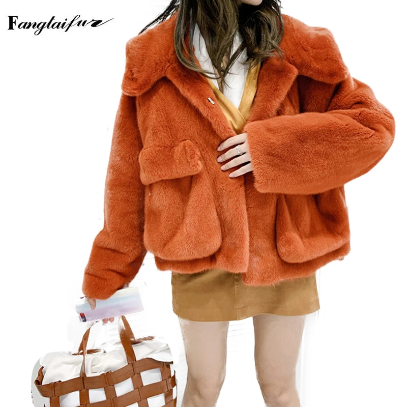 

Ftangaiur Winter Women Jacket Import Velvet Mink Fur Coat With Hood Pockets Mink Coats Women's Medium Real Mink Fur Coats