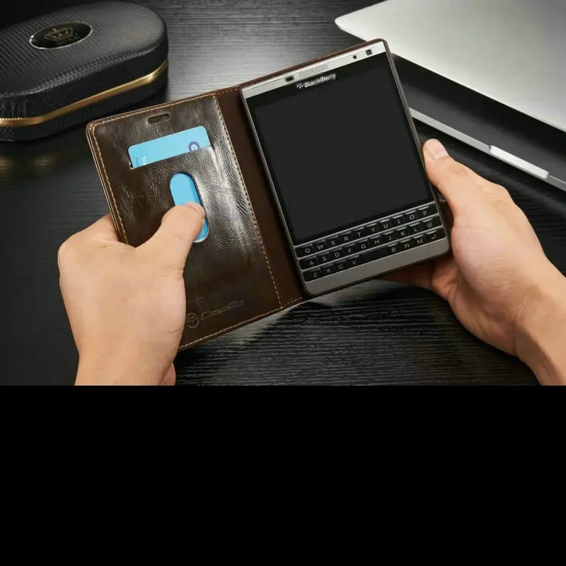 Caseme Роскошный кожаный чехол для BlackBerry Passport серебряное издание флип с подставкой