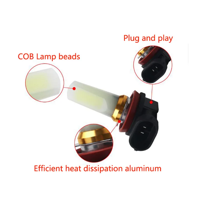 JanDeNing 2PCS H8/H11 COB Car LED Fog Light Bulbs daytime running lights Driving Lamp 1000LM 6500K | Автомобили и мотоциклы