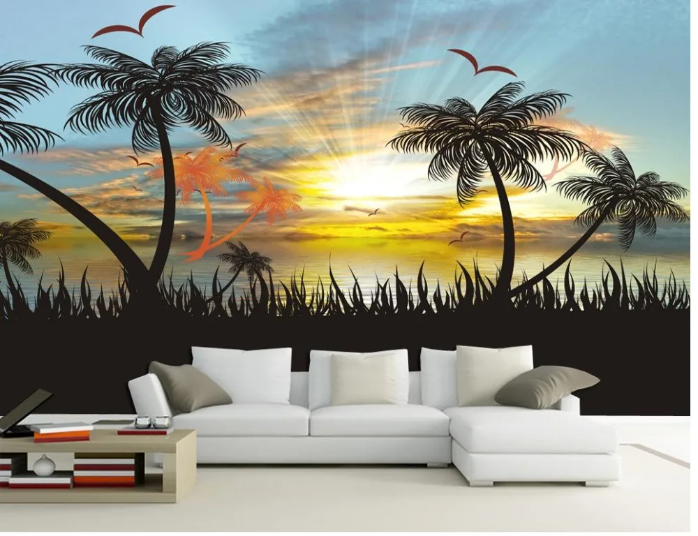 3d обои для комнаты закат морской вид красивый пейзаж диван Френки фото