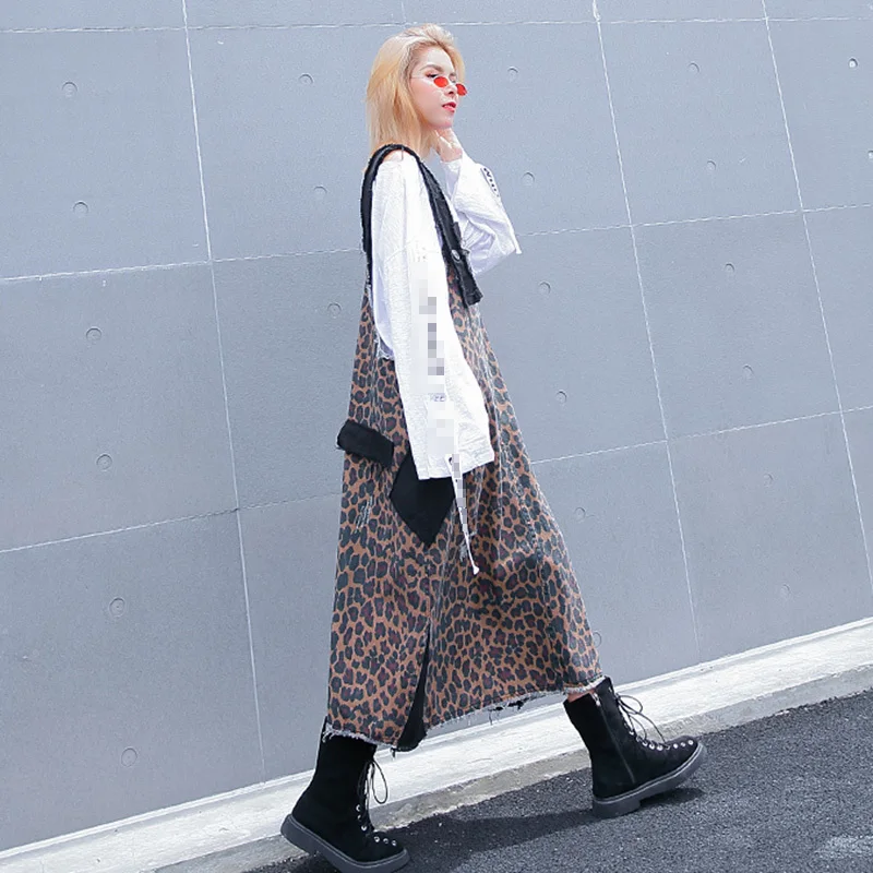 CHICEVER платья для женщин Свободные негабаритные без рукавов леопардовые хитовые