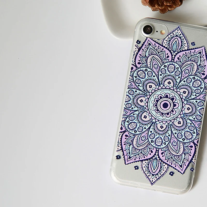 Живопись чехол для iPhone 6 6s Plus задняя крышка мандала цветок телефон ТПУ чехлы + Капа