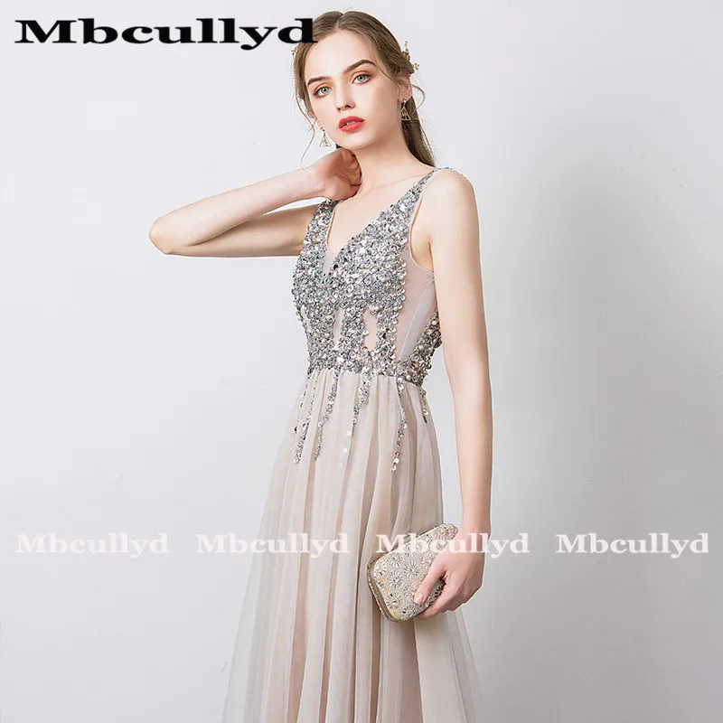 Женское вечернее платье Mbcully длинное блестящее с глубоким вырезом и высоким