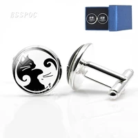 2 pcs 20mm yin yang cat round glass cufflinks for men jewelry cuff links suit accessories groomsmen gifts