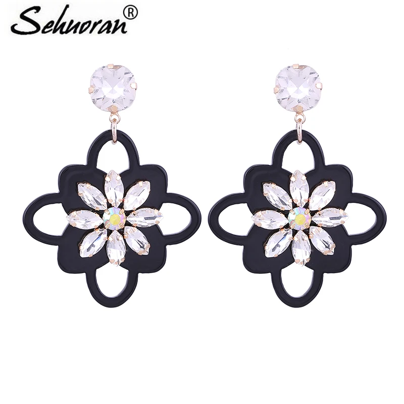 Sehouran Висячие серьги для женщин цветок смолы оболочки с камнем кристалл серьги длинные Подвески Роскошные ювелирные изделия с длинными серьгами