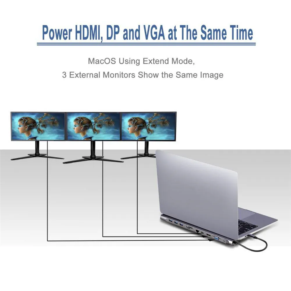 Алюминиевый 11 в 1 док-станция для ноутбука Type-C до USB3.0 TF HDMI VGA RJ45 Мини DP адаптер MacBook