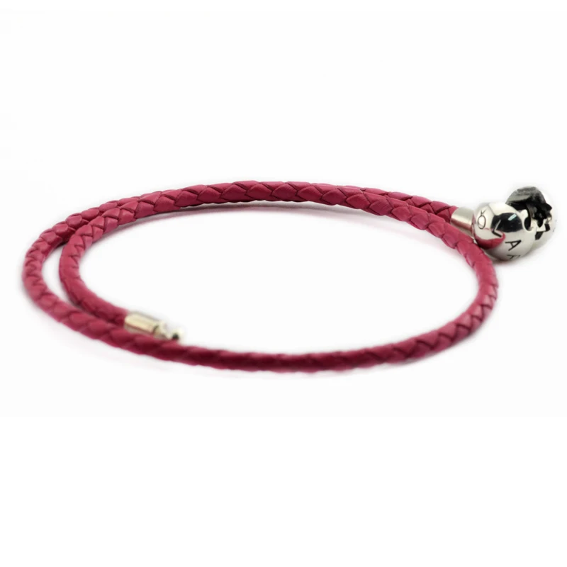 

100% 925 Sterling-Silver-Jewelry Rose Clasp Leather Bracelets Free Shipping