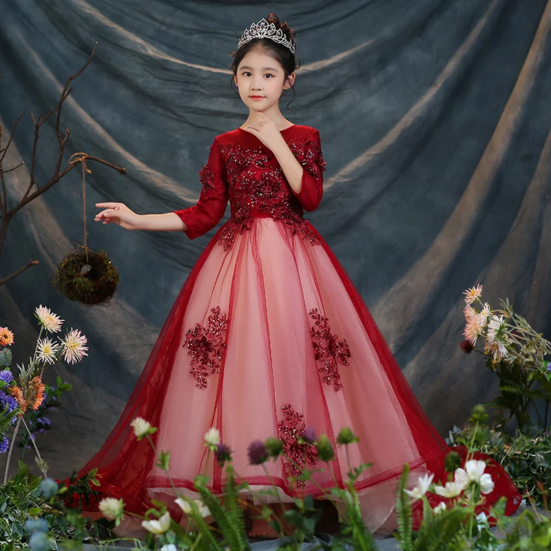 Новинка 2018 платье принцессы с цветочным узором для девочек костюм свадебной