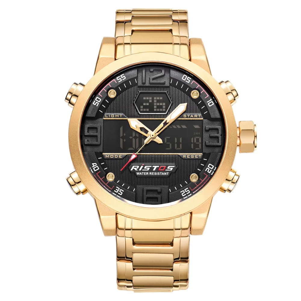 Часы RISTOS Relojes Masculino Hombre модные многофункциональные стальные мужские спортивные