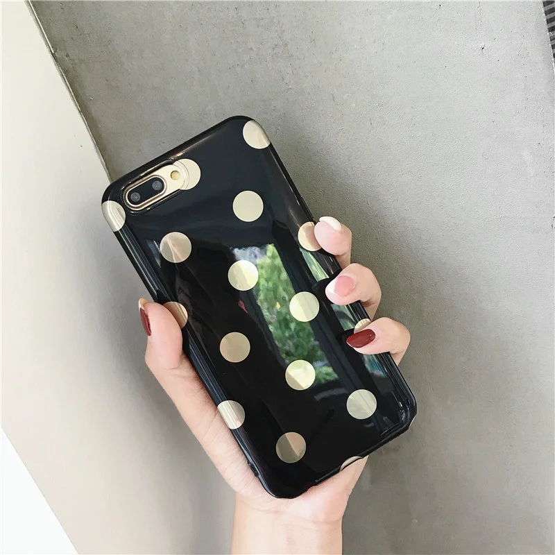 Luxury Gold Plating Polka Dot Case For iPhone 8 6 6S 7 Plus TPU Fashion for XS MAX XR X iPhone11 Pro Soft Back Cover |