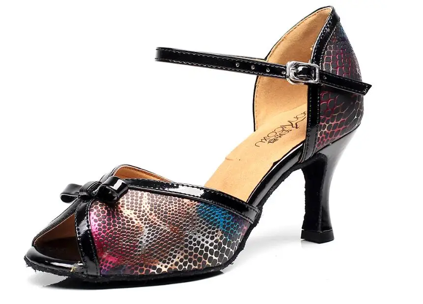 black 75mm heel Женская обувь для латиноамериканских танцев; женская танцевальная обувь для сальсы; Женская Профессиональная танцевальная обувь на каблуке 7,5 см; замшевая подошва - Цвет: black 75mm heel