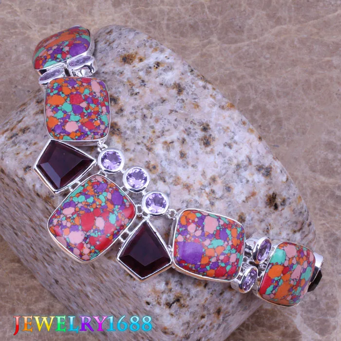 Ожерелье из серебряного покрытия с разноцветными искусственными фианитами L629 |