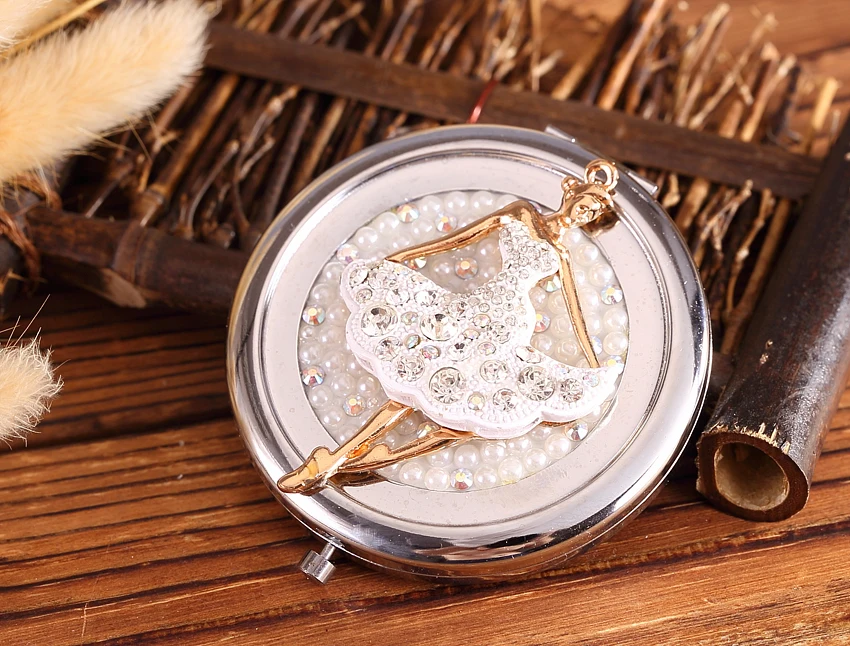 Выгравировать слова бесплатно bling Crystal Mini beauty карманное зеркало балетная Девушка