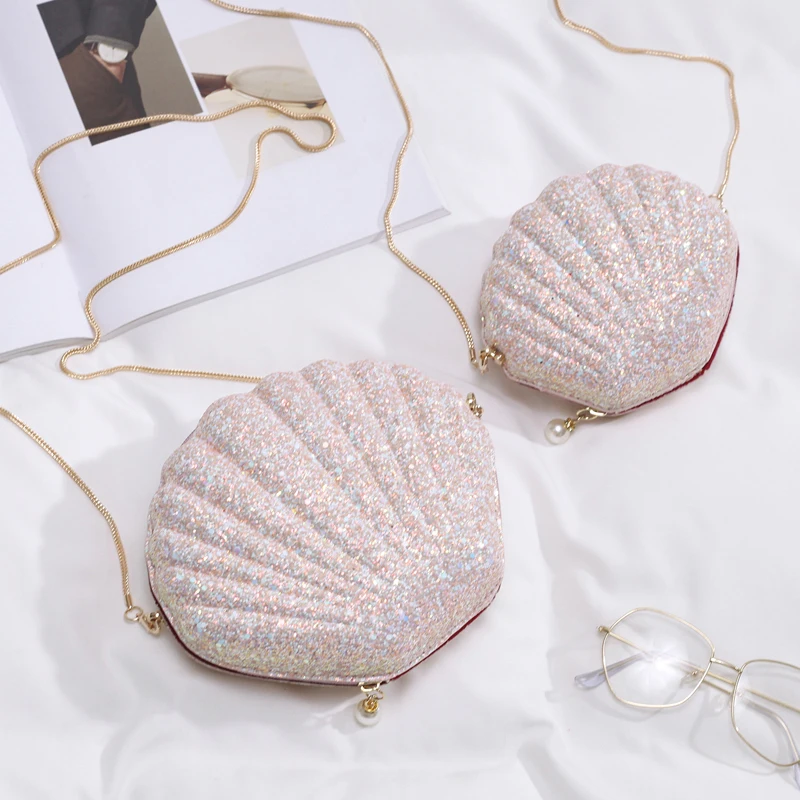 Сумка раковина с блестками Новинка лета 2019 качественная кожаная женская