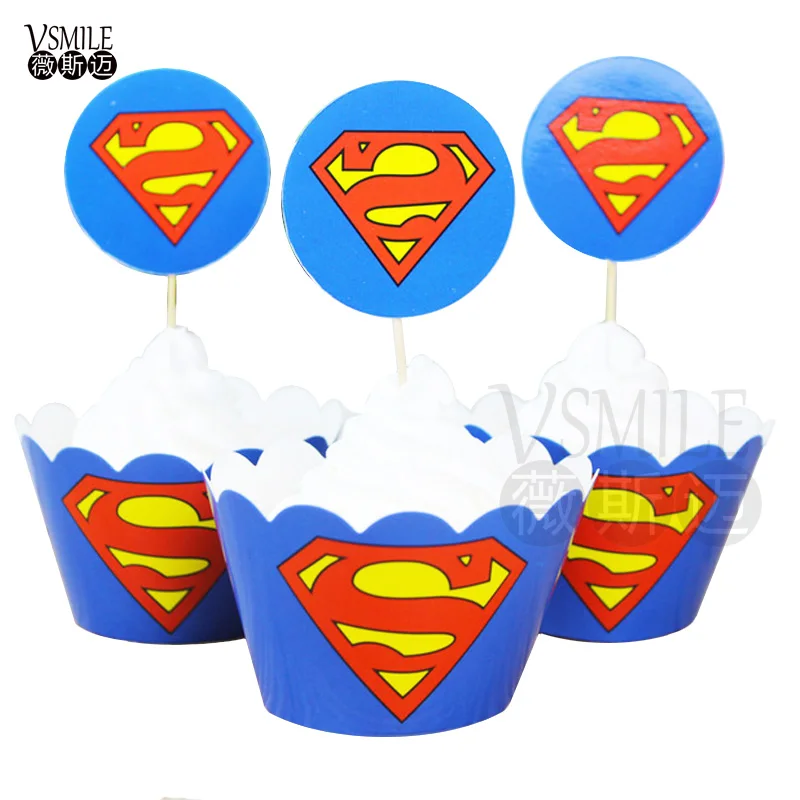 24 шт машины Бэтмен и Робин кекс обертки Топпер пикеры для детей день рождения