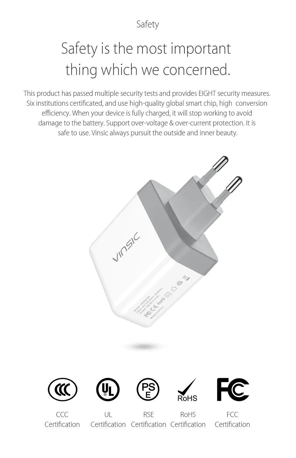 Vinsic Dual USB зарядное устройство 5 В 4.8A портативное дорожное настенное зарядное устройство адаптер зарядное устройство для мобильного телефона для iPhone X 8 8 Plus Xiaomi LG ноутбука