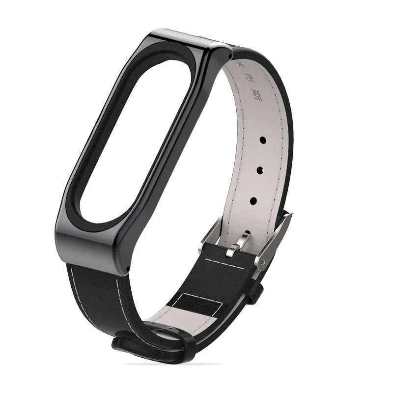 Браслет mi jobs mi band 4 3 кожаный ремешок для Xiaomi mi Band 4 3 Безвинтовой ремешок на запястье умный ремешок Замена для mi Band 4 3 - Цвет: Black