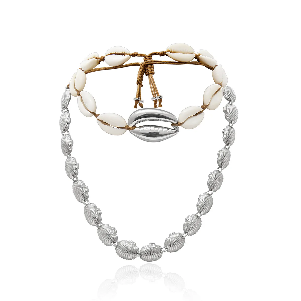 Чокер Hyperbole с большой ракушкой Женский цепь золотого и серебряного цвета кулоном