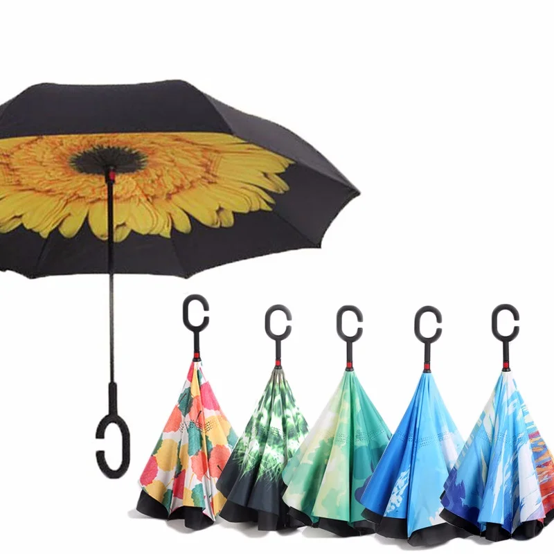 Reverse Umbrellas For Double Layer Umbrella Cloth Inverted Bumbershoot Shape Handle Windproof Long Rain Gear | Дом и сад