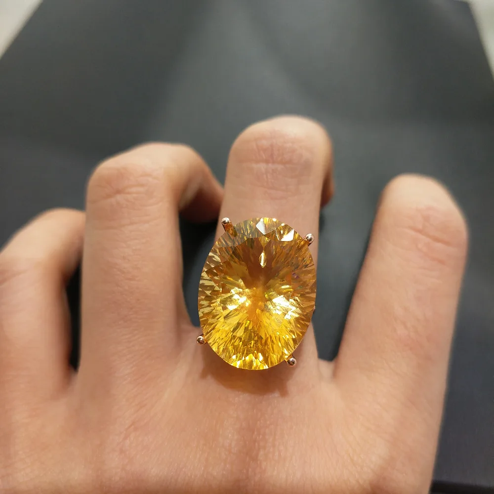 FLZB горячая Распродажа, роскошное кольцо, 23.9ct, высокое качество, натуральный цитрин, кольцо, настоящее 925 Твердое Стерлинговое серебро, ювелирные изделия для женщин, свадьба