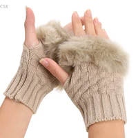 mwoiiowm new winter arm warmer fingerless gloves knitted fur trim gloves mitten 5 colors free shipping 22