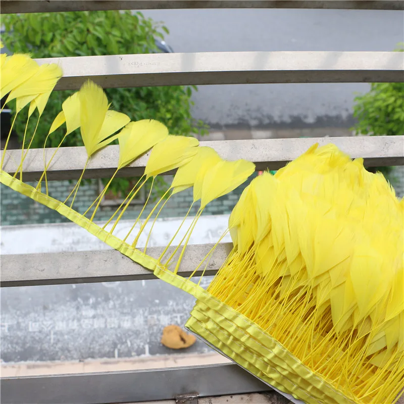 Желтая гуси отделка бахромой с пером окрашенное гусиное перо лента бахрома