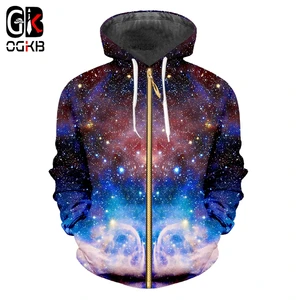 OGKB мужской спортивный костюм хип-хоп с длинным рукавом, куртка с капюшоном, Осень-зима, Мужская толстовка на молнии с 3d принтом, фиолетовая галактика
