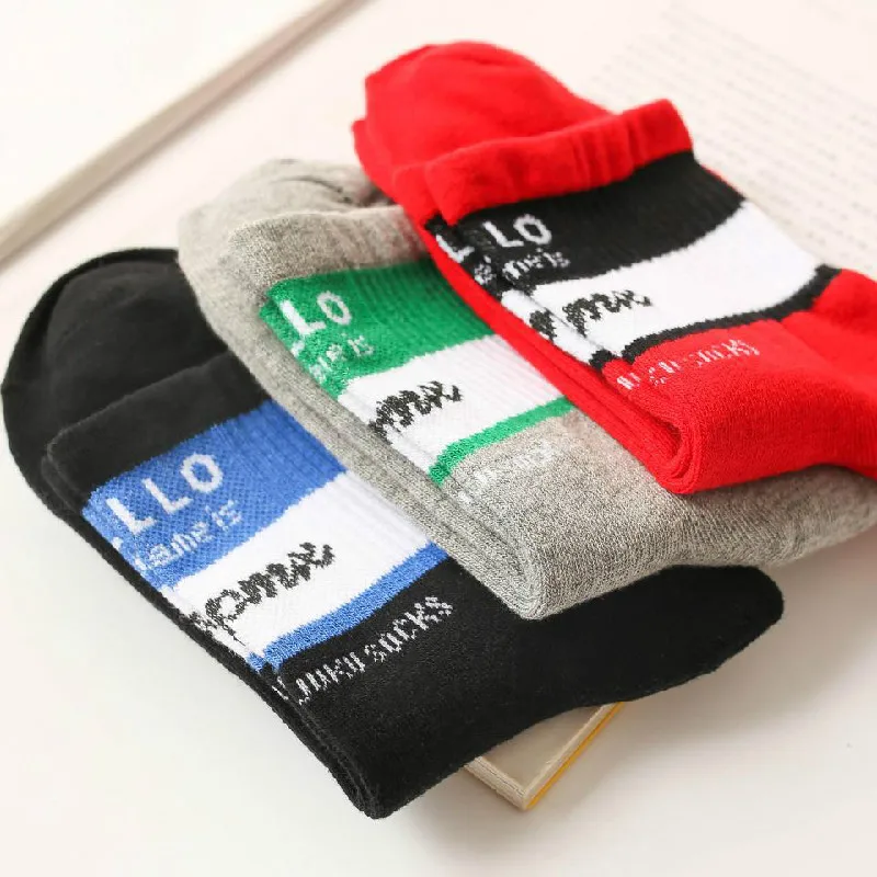 New Harajuku color hello name letters cotton socks wem casual Novelty high quality brand trend design Funny sokken dress | Мужская