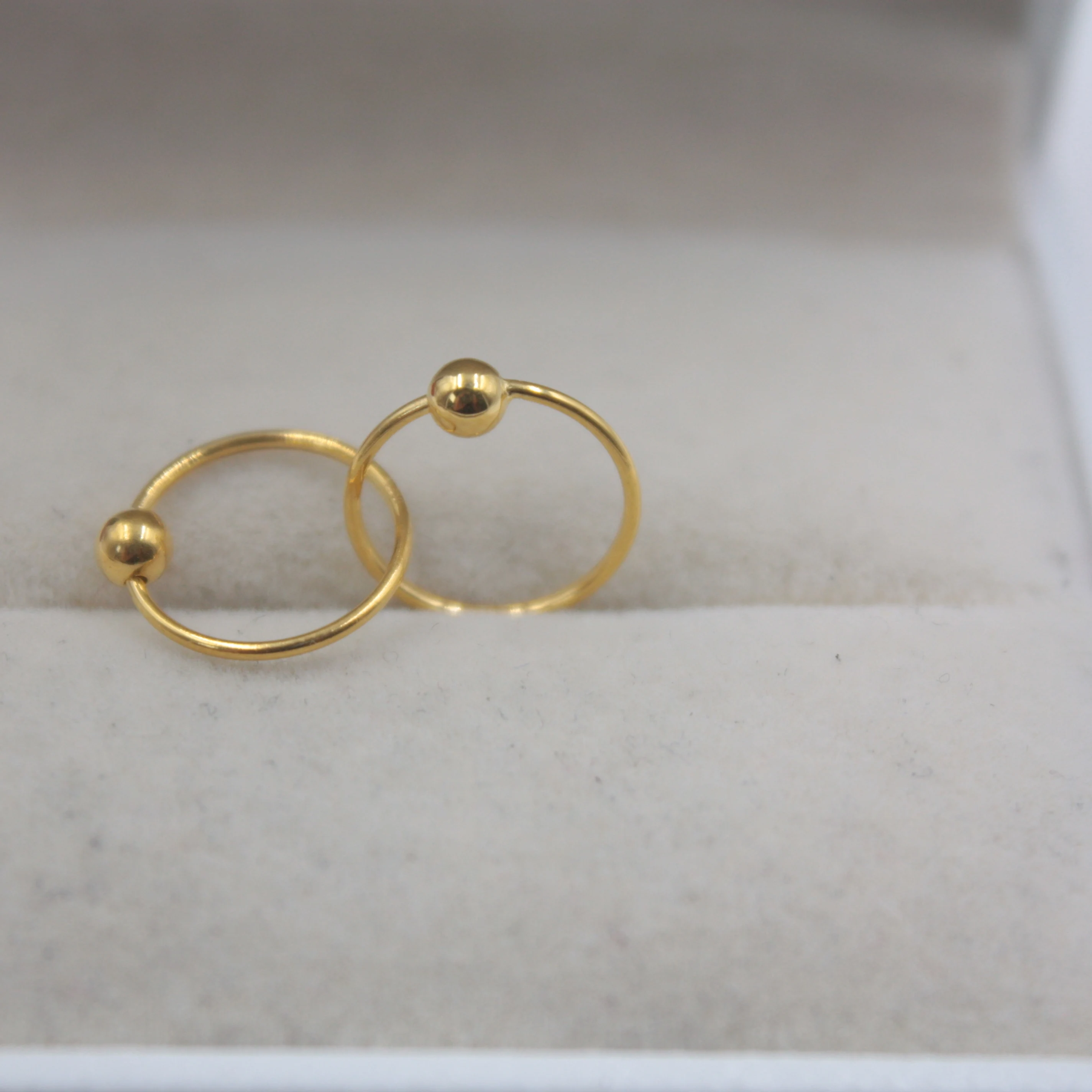 Real 18K Yellow Gold Earrings Perfect Smooth Bead Circle Woman Lucky Hoop 12mmDia Earrings Jewelry
