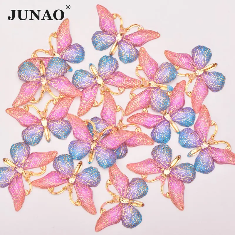 Pink JUNAO 25x38 мм шитье розовый цвет большая бабочка стразы аппликация плоская задняя камни пришивные стразы причудливый страз кристалл для рукоделия - Цвет: Pink