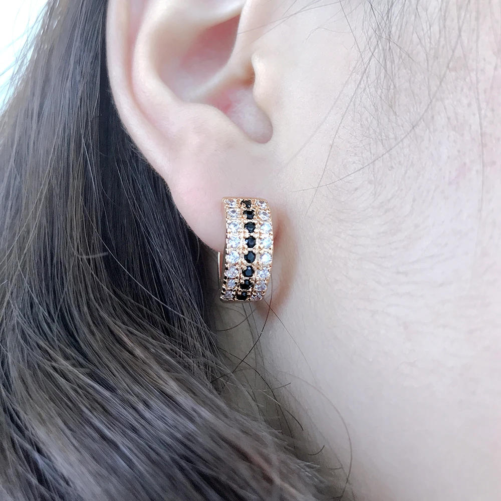 Женские серьги кольца с черным Цирконом золотого цвета|hoop earrings|earrings hoop earringsearrings