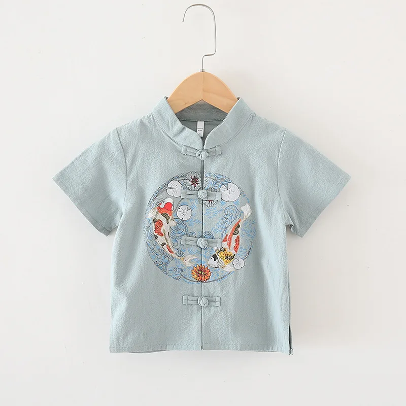 Children'S Traditional Kungfu Clothing Summer Boy Short Sleeve + Trousers Cotton And Linen Tang Sets Baby Chinese Outfit SL1039 |