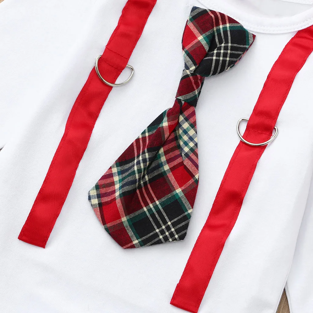 Newborn Baby Boys Patchwork Autumn Romper Clothes Infant Boy Long Sleeve Plaid Tie Gentleman Bodysuit Toddler Kid Fashion Romper