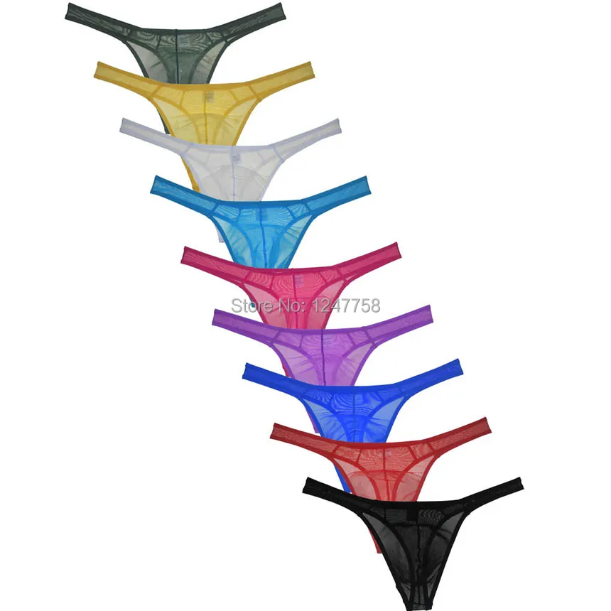 Мужские сетчатые стринги темно синие ультратонкие тонкие с сетчатыми вставками