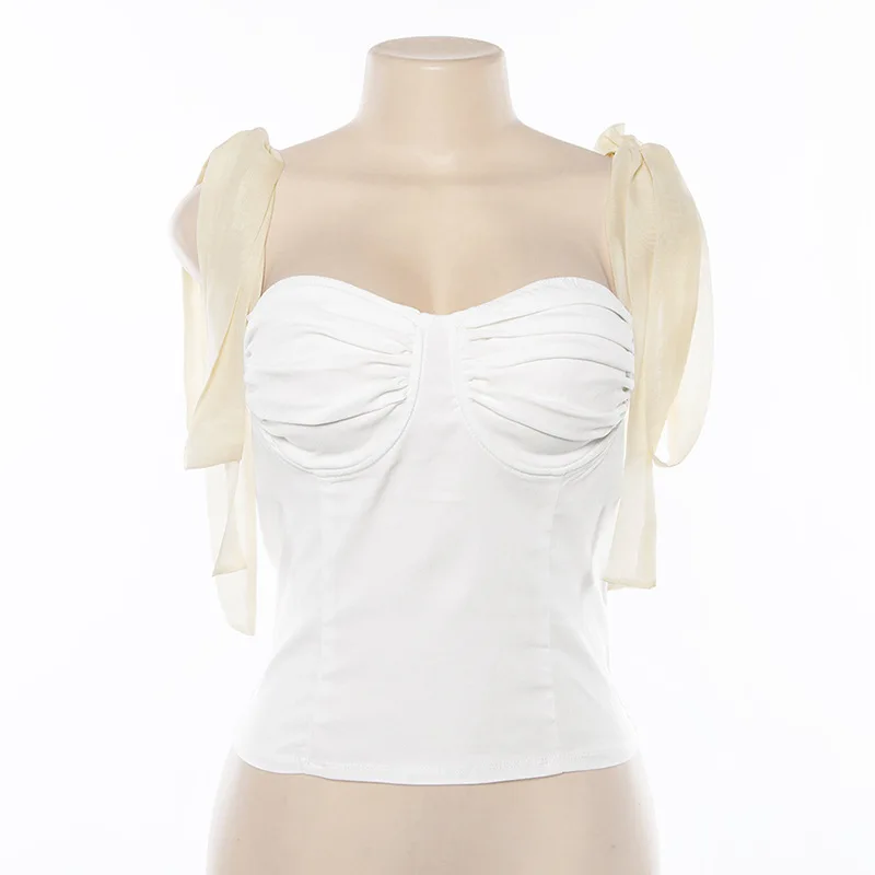 Сексуальный укороченный топ на шнуровке труба без спинки однотонный бретелях