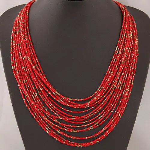 Multilayer Necklace Bohemia Ethnic Beads Choker Fashion Jewelry Women Casual Sweater Chain choker Accessories | Украшения и
