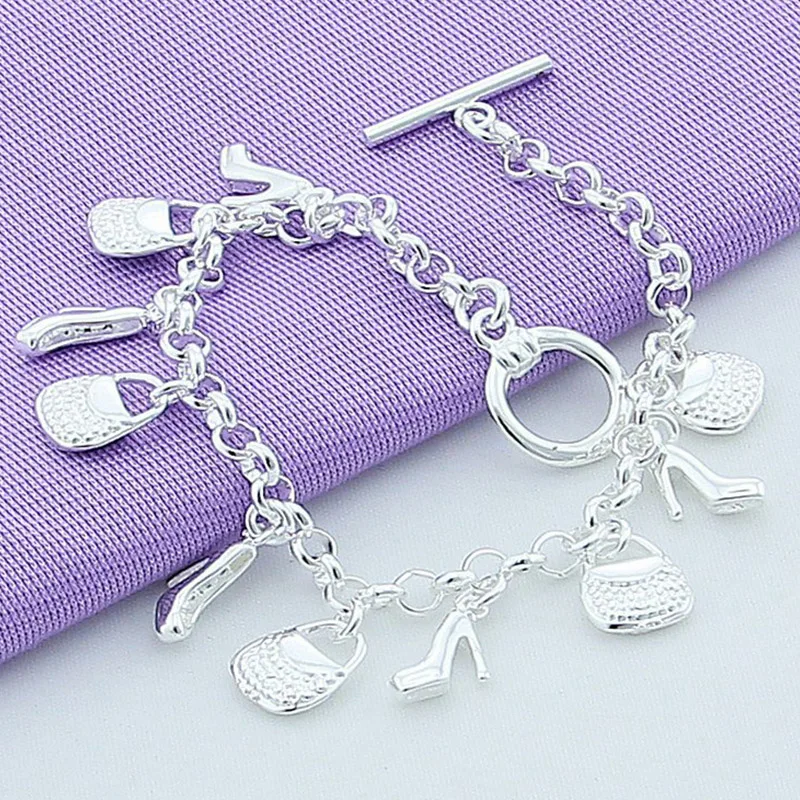 925 Silver Shoes Bags Charm Bracelets Chains For Women Fashion Wedding Jewelry |