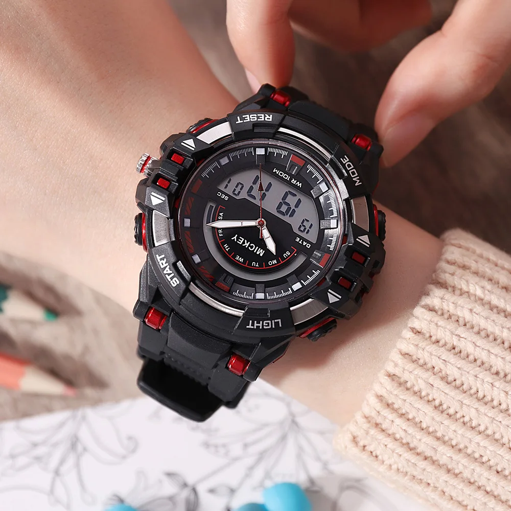 Детские цифровые спортивные многофункциональные часы Disney с двойным дисплеем 100 м