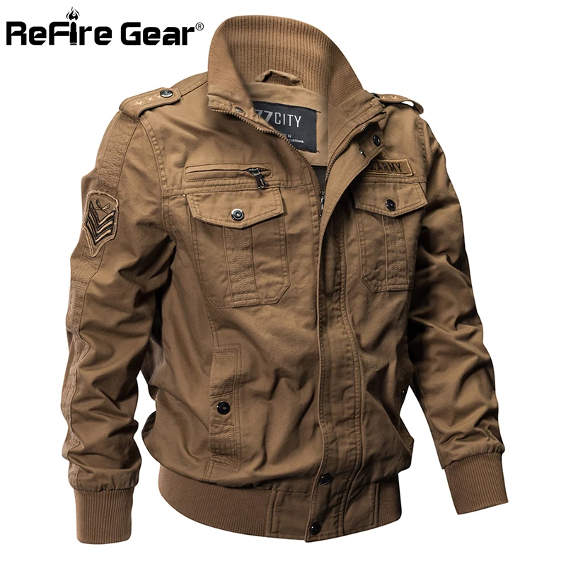 

ReFire Gear Military Pilot Jackets Men Winter Autumn Bomber Cotton Coat Tactical Army Jacket Male Casual Air Force Flight Jacket