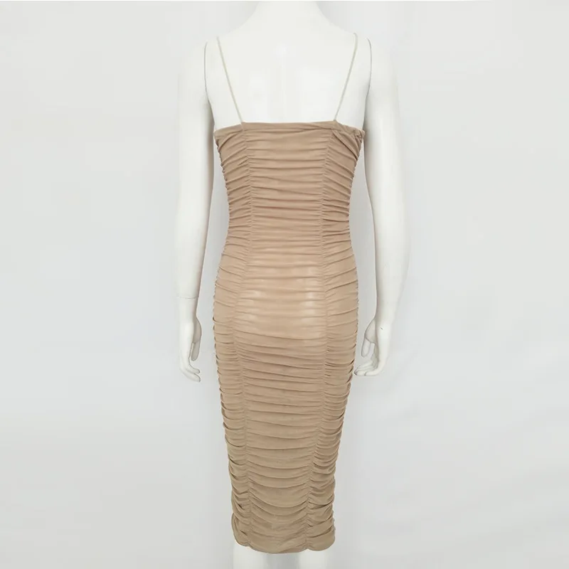 Skitzyou Лето Bodycon Midi Сетчатое платье Тонкий спинки Спагетти ремень Для женщин