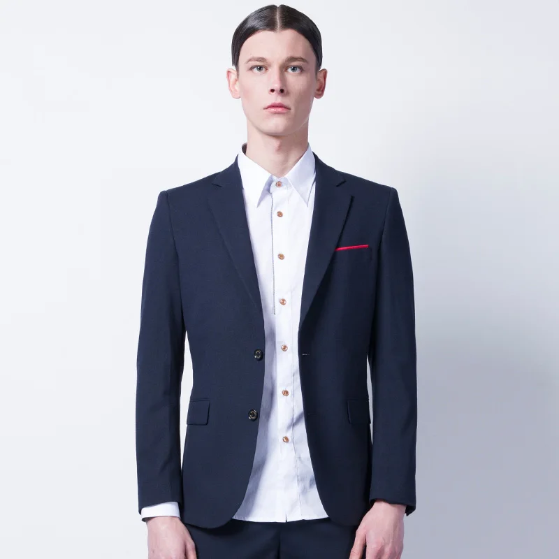 

High Quality 2018 Men Deep Blue Spring Autumn Super Slim Sanding Young Man Casual Suits Blazers Retro Business Wedding