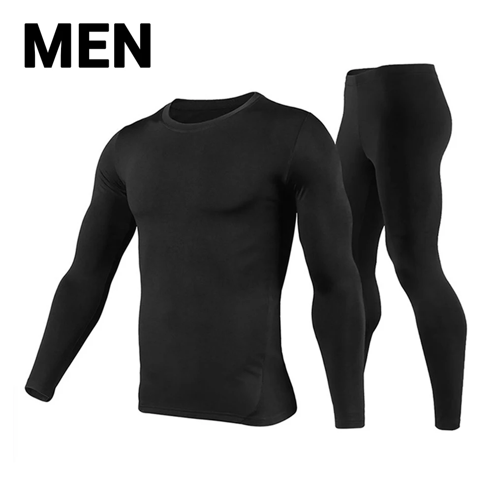 Men Black Herobiker, унисекс, комплект термобелья с флисовой подкладкой, байкерское, лыжное, базовый слой, зимние теплые кальсоны, рубашки и топ, нижний костюм - Цвет: Men Black