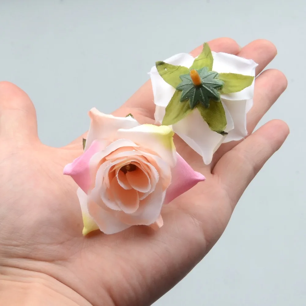 10 шт. DIY Искусственные белые розовые шелковые цветы голова для дома Свадебная
