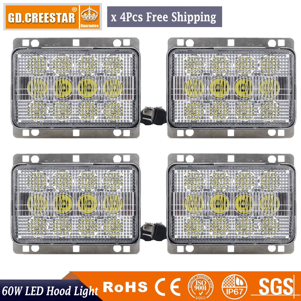 

GDCREESTAR Wholesale tractor work lights 6x4 led headlights 60W led truck lights 12V 24V Led agriculture lights x 4pcs/lots