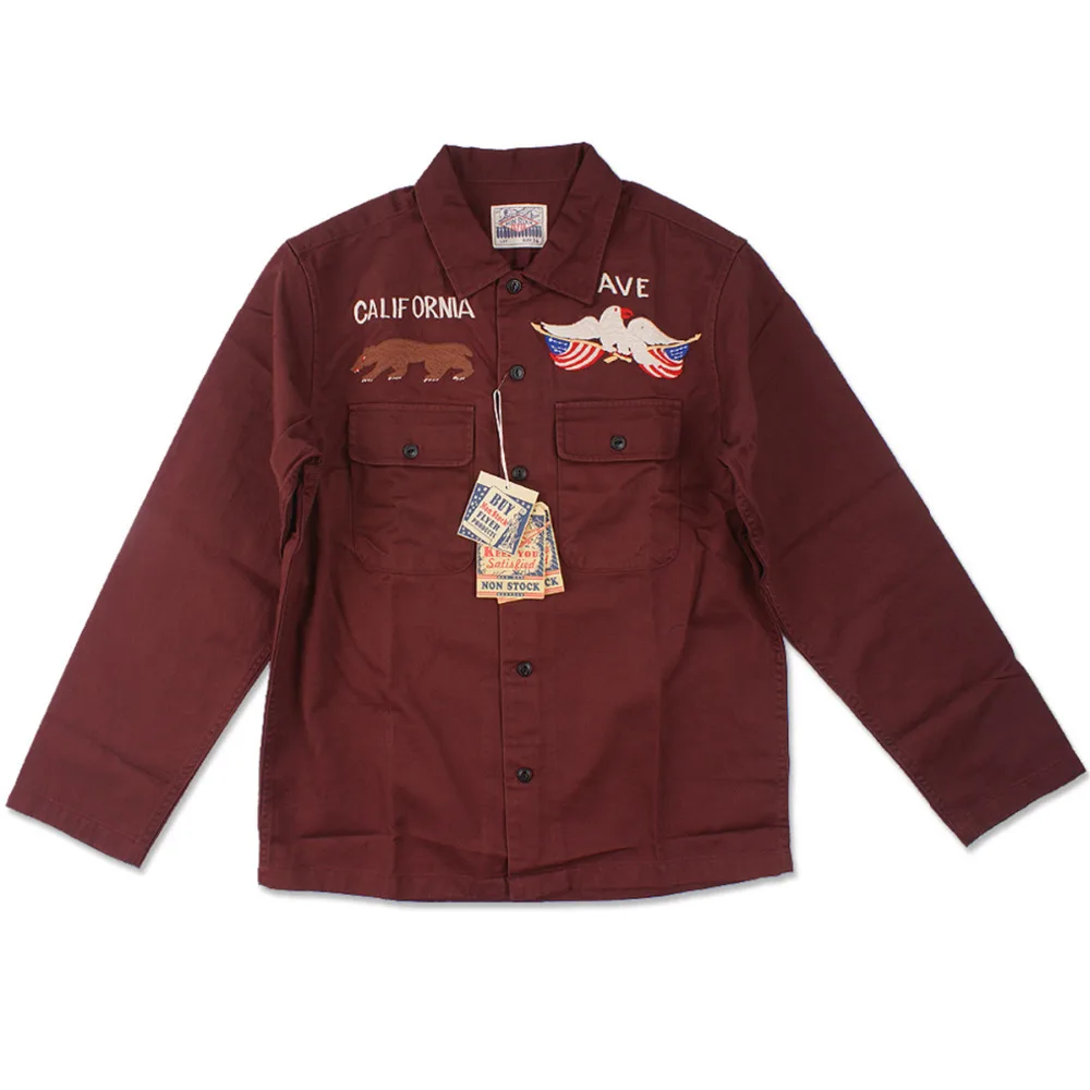 Осень Зима холст вышивка с длинным рукавом рубашка мужская карго Camisa Chemise Homme