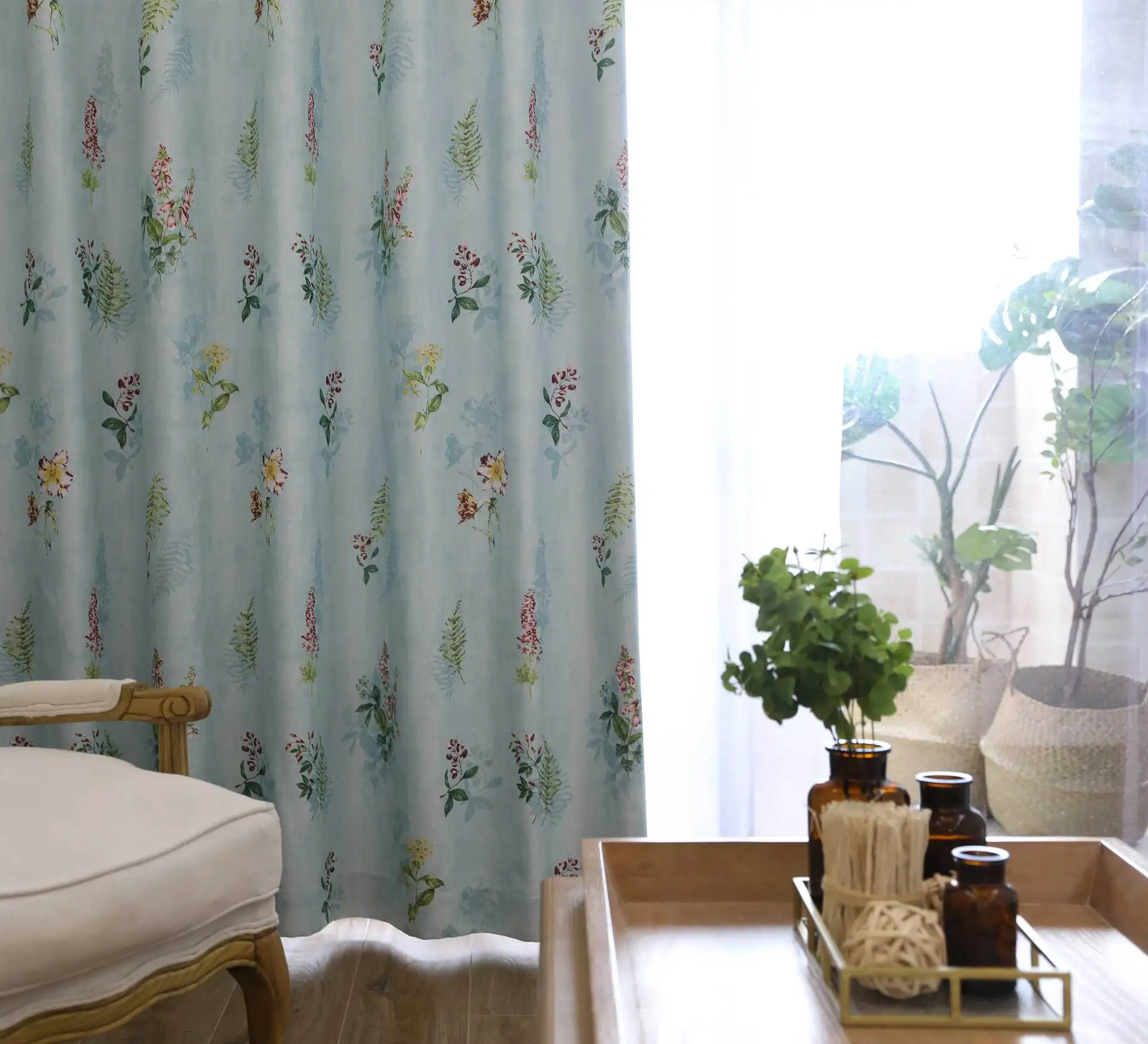 

New Flower Girl Curtain for Living Room High Precision Printing Blue Full Curtains for Bedroom Shading Curtain Window Yarn