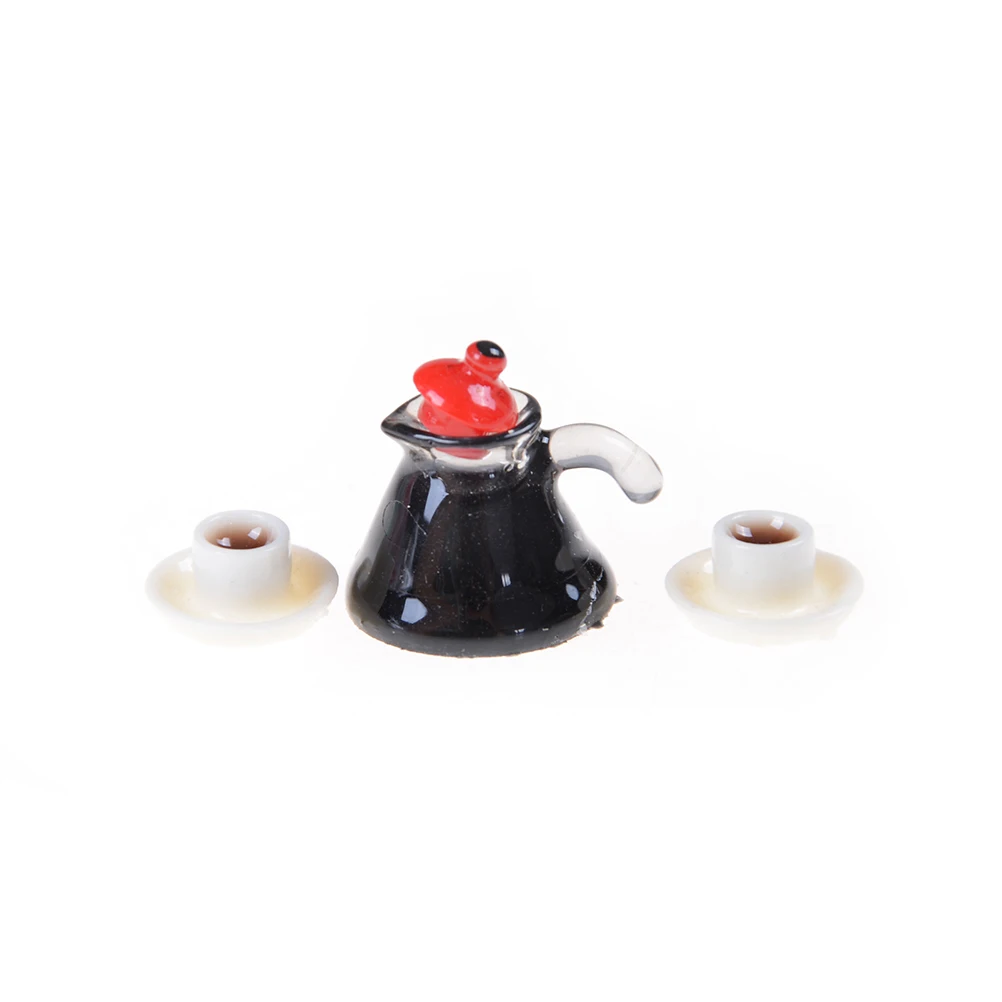 

3 pcs/Set (1xcoffee pot 2xcoffee cup and saucer) Coffee Pot Cup and Saucer Dollhouse Miniature Kitchen Pretend Play Toys